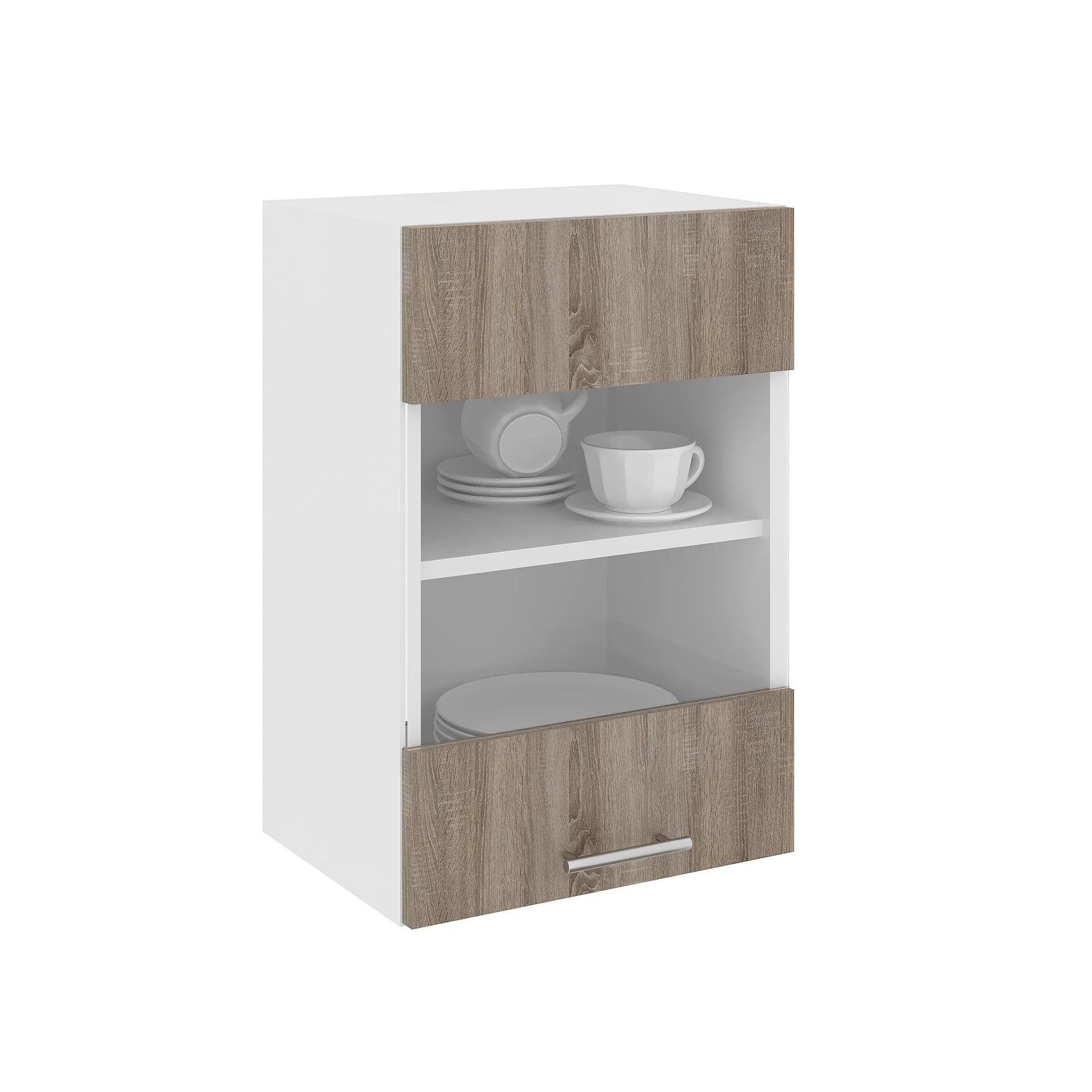 Corp Superior Karo, O Usa, cu sticla, Stejar Sonoma Inchis/Alb, 40 x 30 x 60 cm