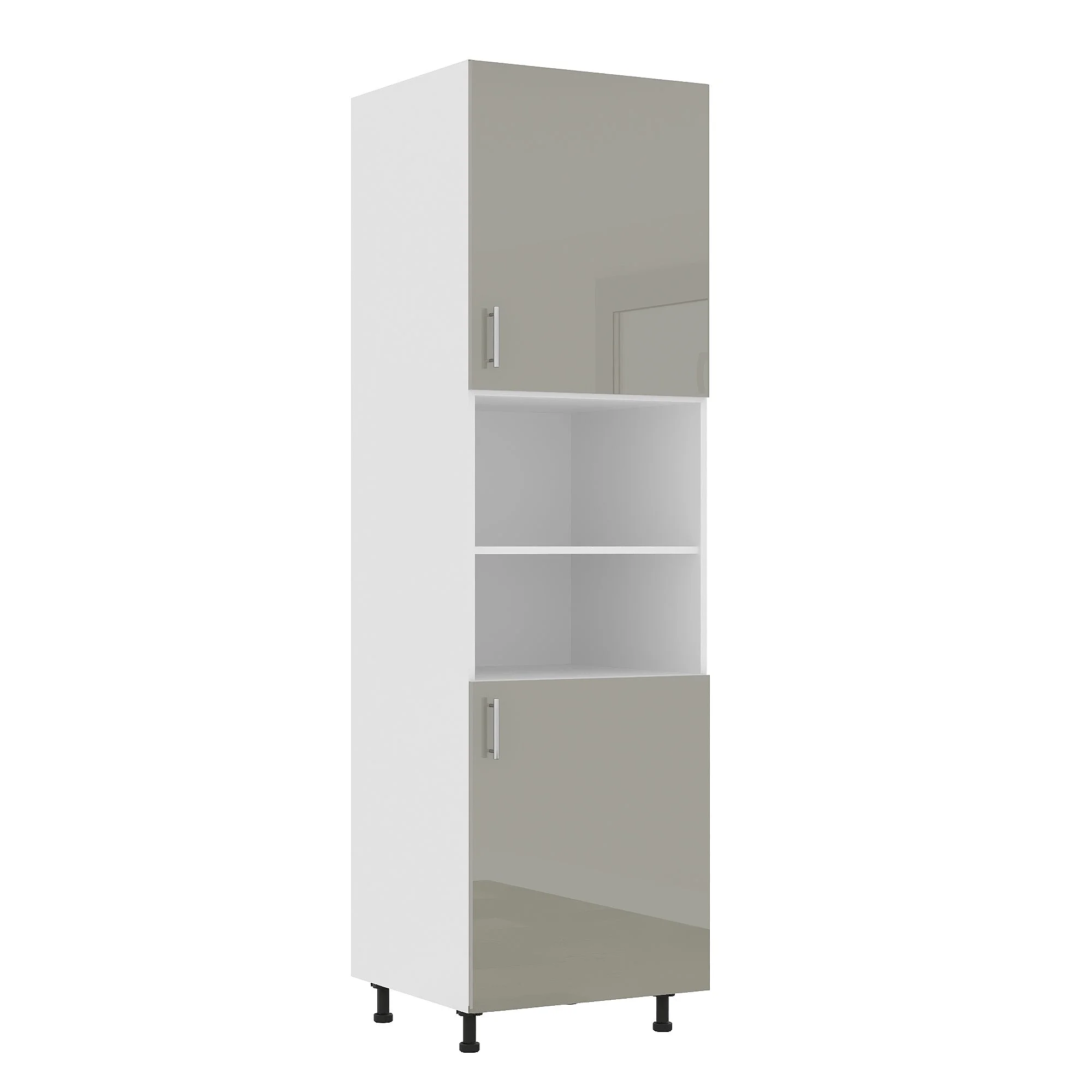 Corp Turn Karo, 2 Usi, cu spatiu cuptor, Gri Lucios/Alb, MDF, 60 x 57 x 210 cm