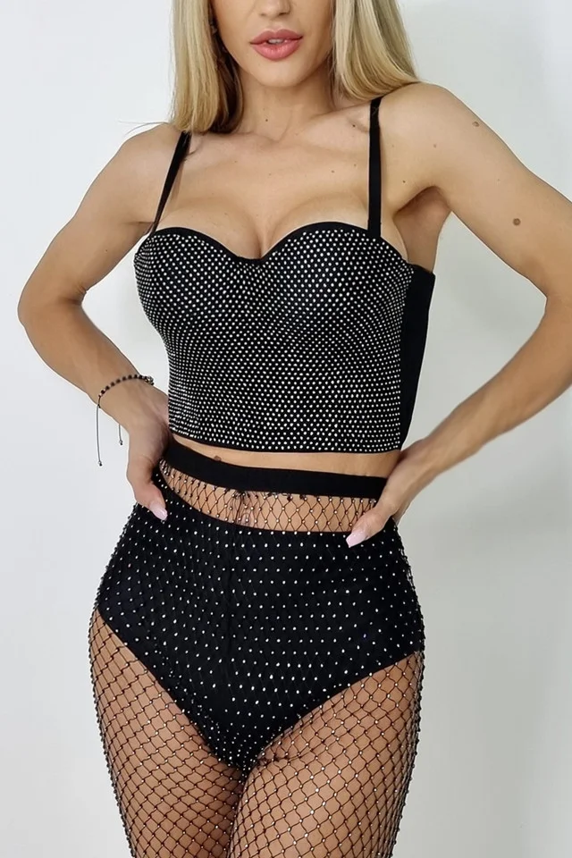 Corset Noble, cu aplicatii din paiete artizanale, Negru