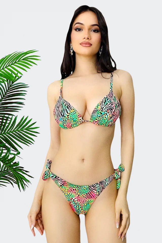 Costum de baie doua piese Daphne, slip reglabil si sutien cu push up, Wild verde