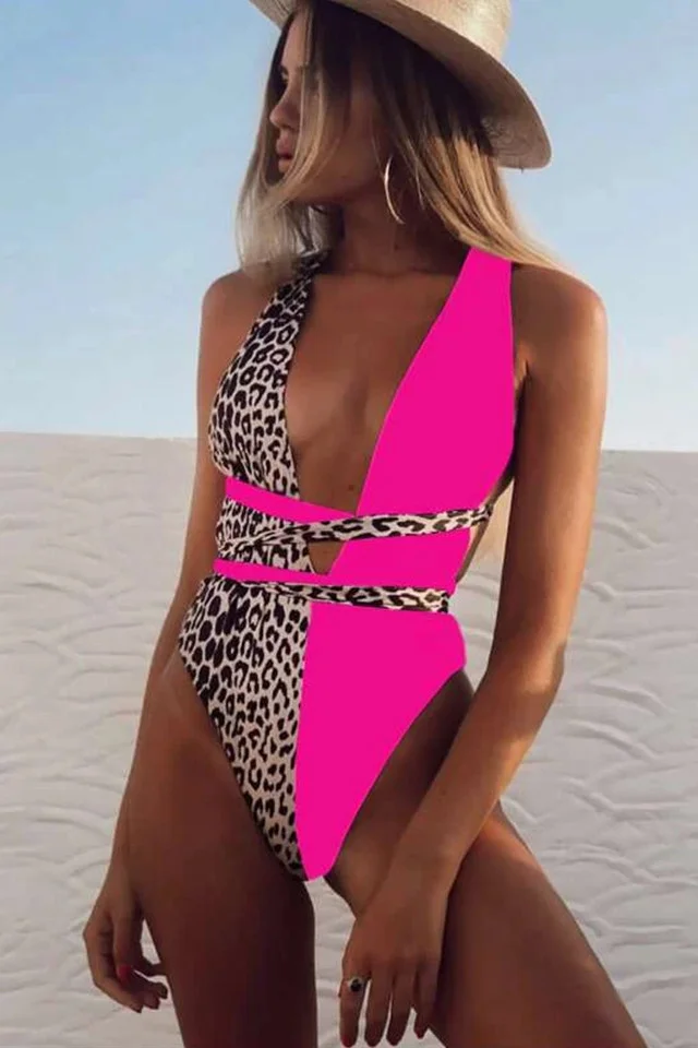 Costum de baie intreg Diva roz/leopard