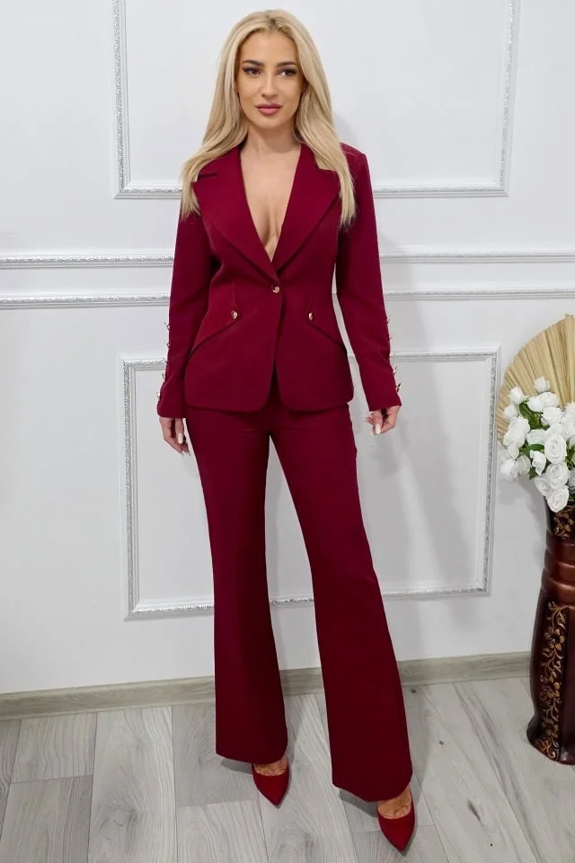 Costum elegant de dama Violetta, cu sacou si pantaloni lungi, Rosu