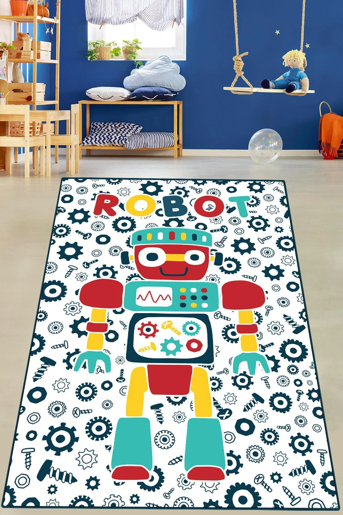 Covor de Copii  Robot, Multicolor, 80x150 cm
