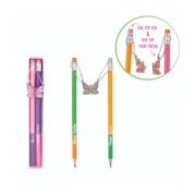 Creion grafit Trendhaus CH32370, HB, cu guma de sters, cu pandantiv fluture metalic, set 2 buc