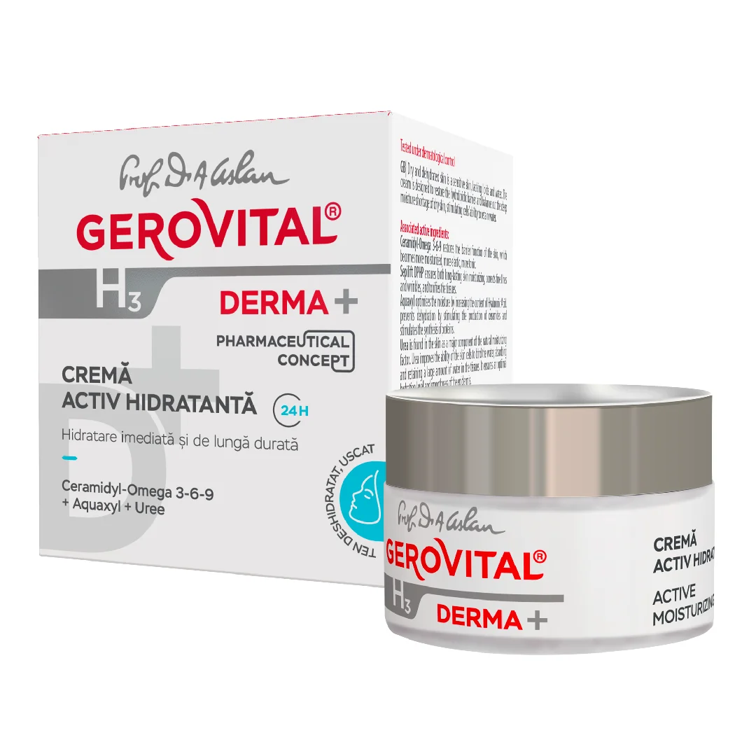 Crema activ hidratanta H3 Derma+, 50 ml, Gerovital