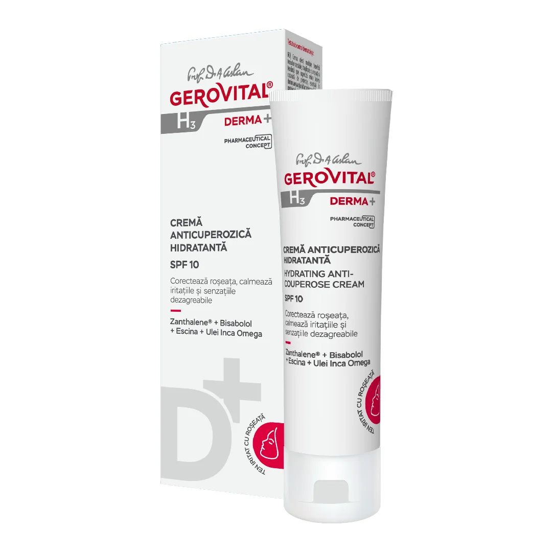 Crema anticuperozica hidratanta SPF10 H3 Derma+, 50 ml, Gerovital