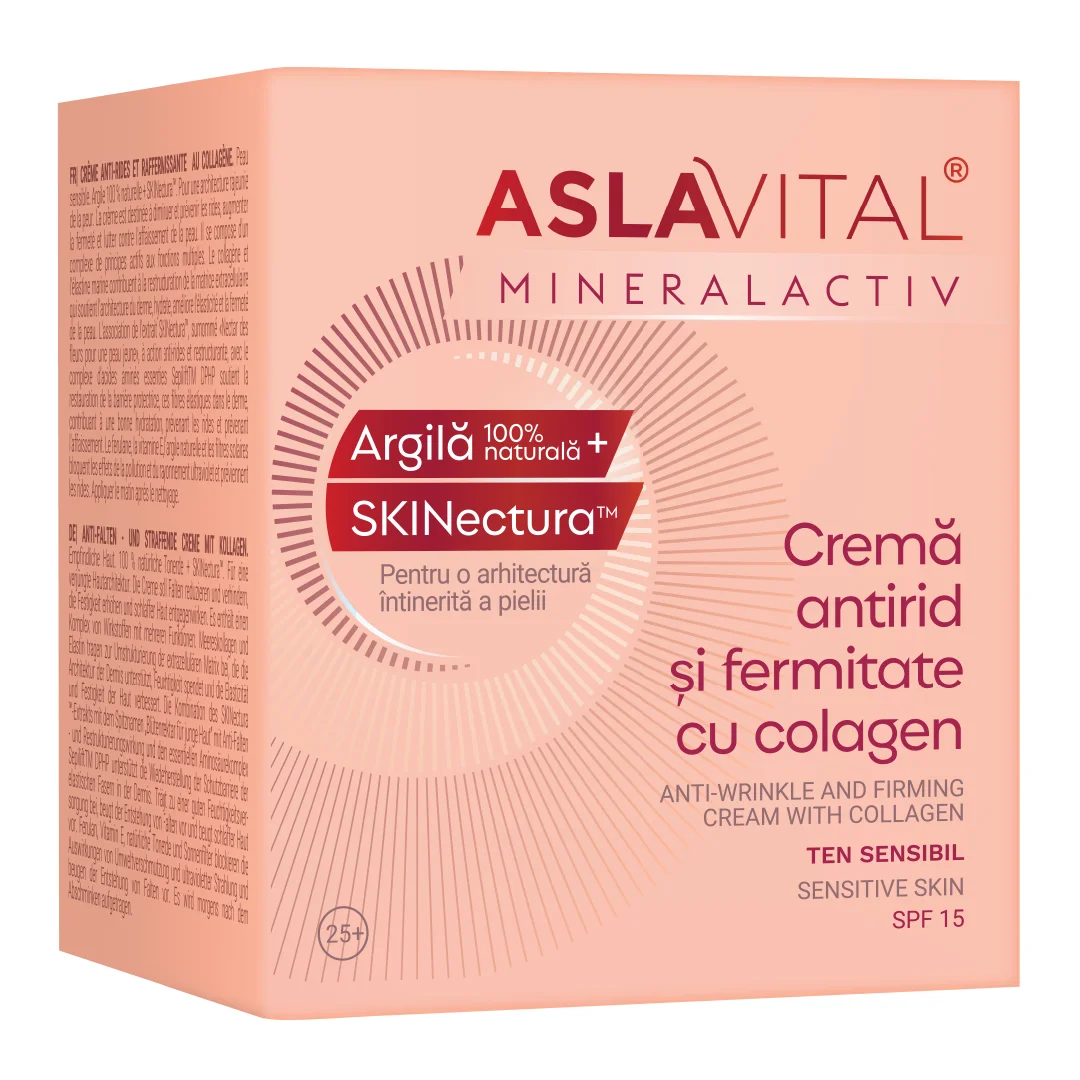 Crema antirid și fermitate cu colagen, SPF15, ten sensibil, 50ml, Aslavital