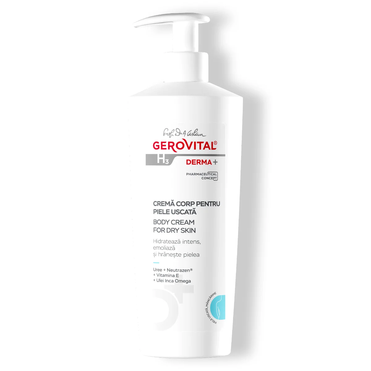 Cremă De Corp Pentru Piele Uscată Cu Unt De Shea  Hidratare Profundă și Piele Catifelată, Gerovital H3 Derma+, 500 Ml