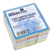 Cub hartie notes Office Cover, 500 coli, 85x85mm, 5 culori, include suport plastic transparent