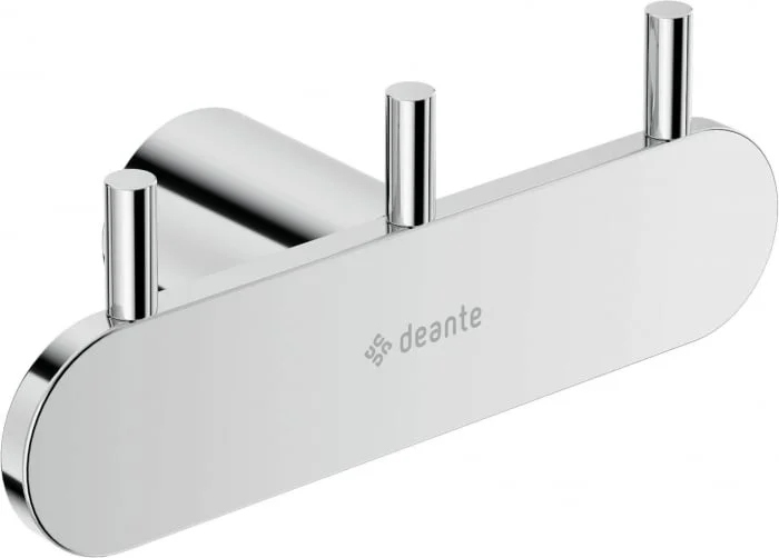 Cuier de baie crom, cu 3 agatatori, fixari ascunse, Deante Round