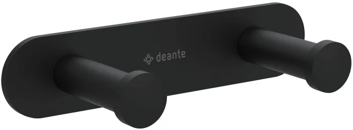 Cuier de baie negru mat, cu 2 agatatori, fixari ascunse, Deante Jasmin