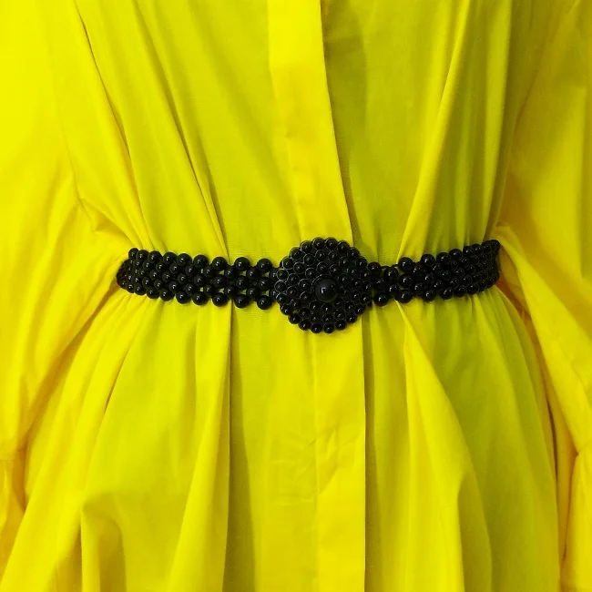 Curea elastica din perle Pearly B, cu catarama metalica decorativa, Cirra Black