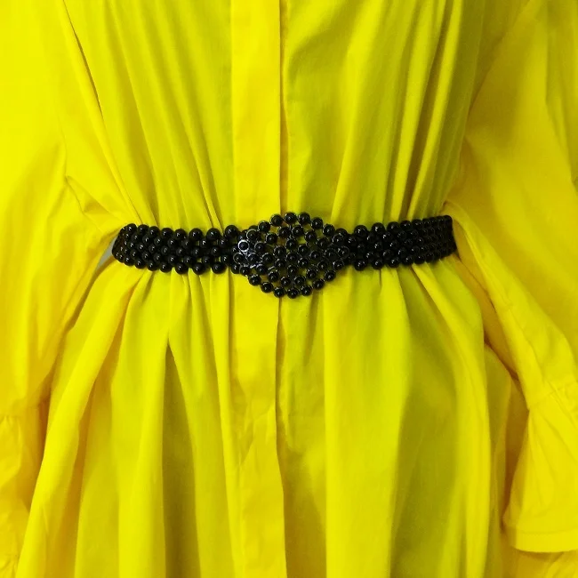 Curea elastica din perle Pearly B, cu catarama metalica decorativa, Ovalyn Black