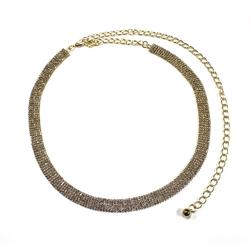 Curea metalica decorativa cu lant reglabil si pietre artizanale, Sandy, Auriu