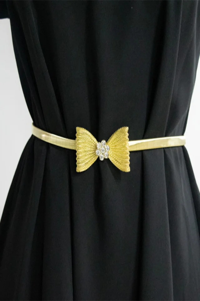 Curea metalica elastica Mesa, catarama- funda din pietre, Auriu