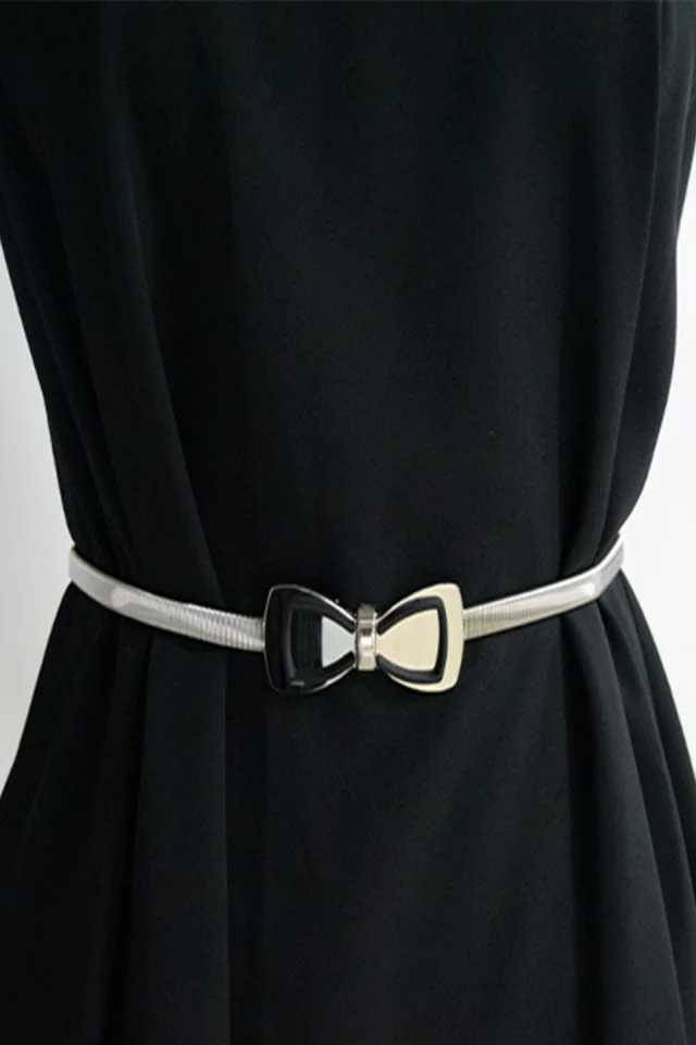 Curea metalica elastica Mesa, catarama - fundita in doua culori, Argintiu