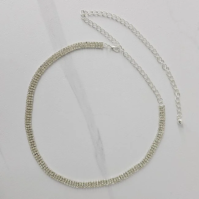 Curea subtire metalica cu lant reglabil si pietre artizanale, Sandy, Argintiu