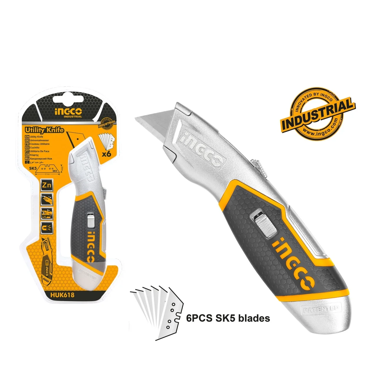 Cutter Metal tip Briceag cu Maner Cauciuc 5 Rezerve INGCO HUK618