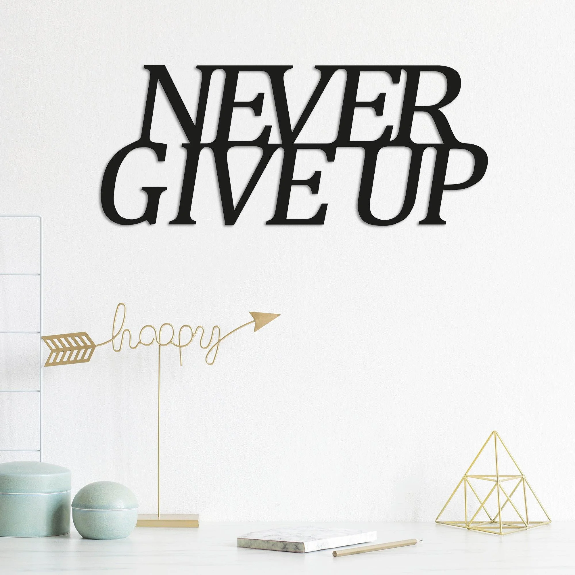 Decoratiune de perete Metal Never Gıve Up-metal, Cupru, 20x1x50 cm