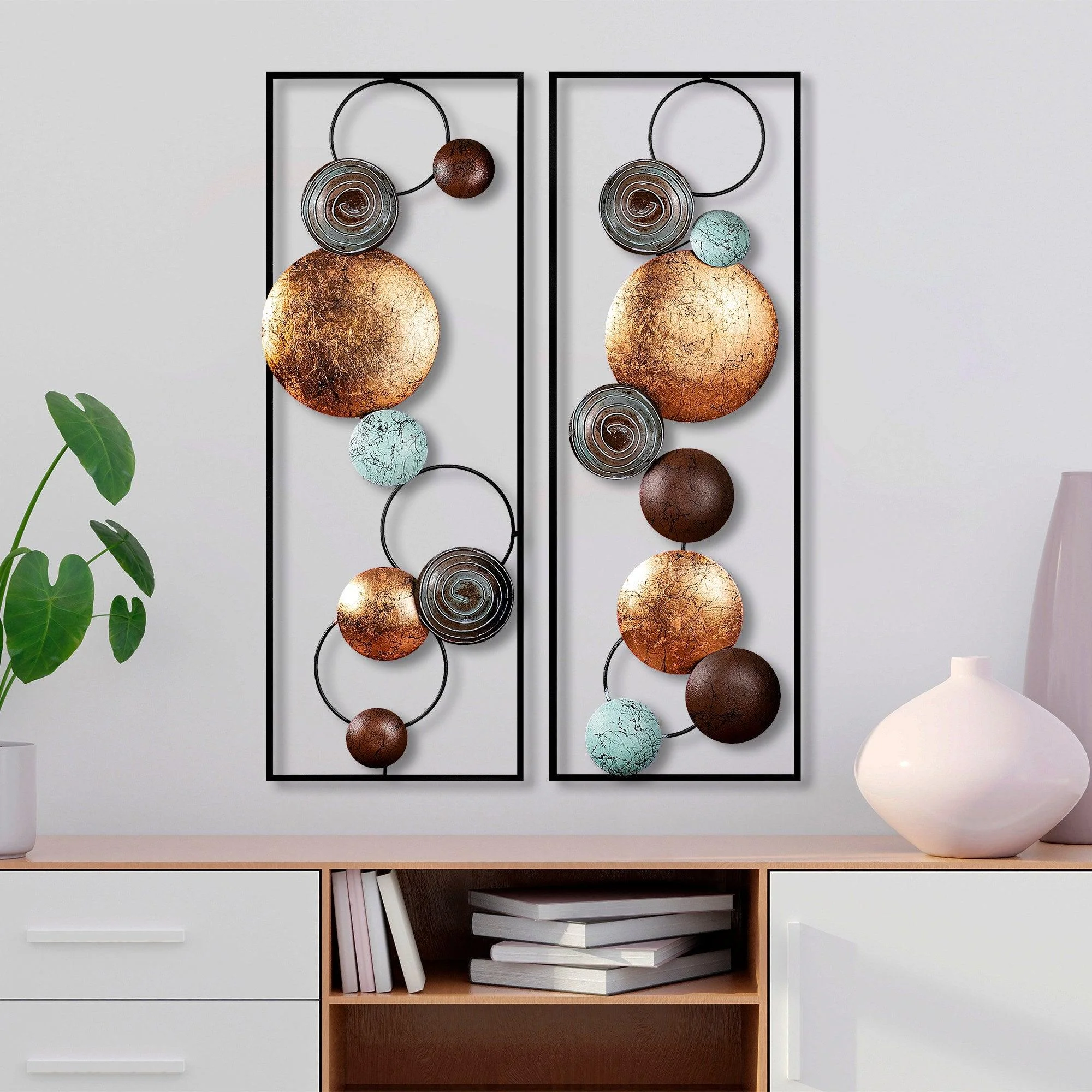 Decoratiune de perete Metal Textured - 9, Multicolor, 92x1x32 cm