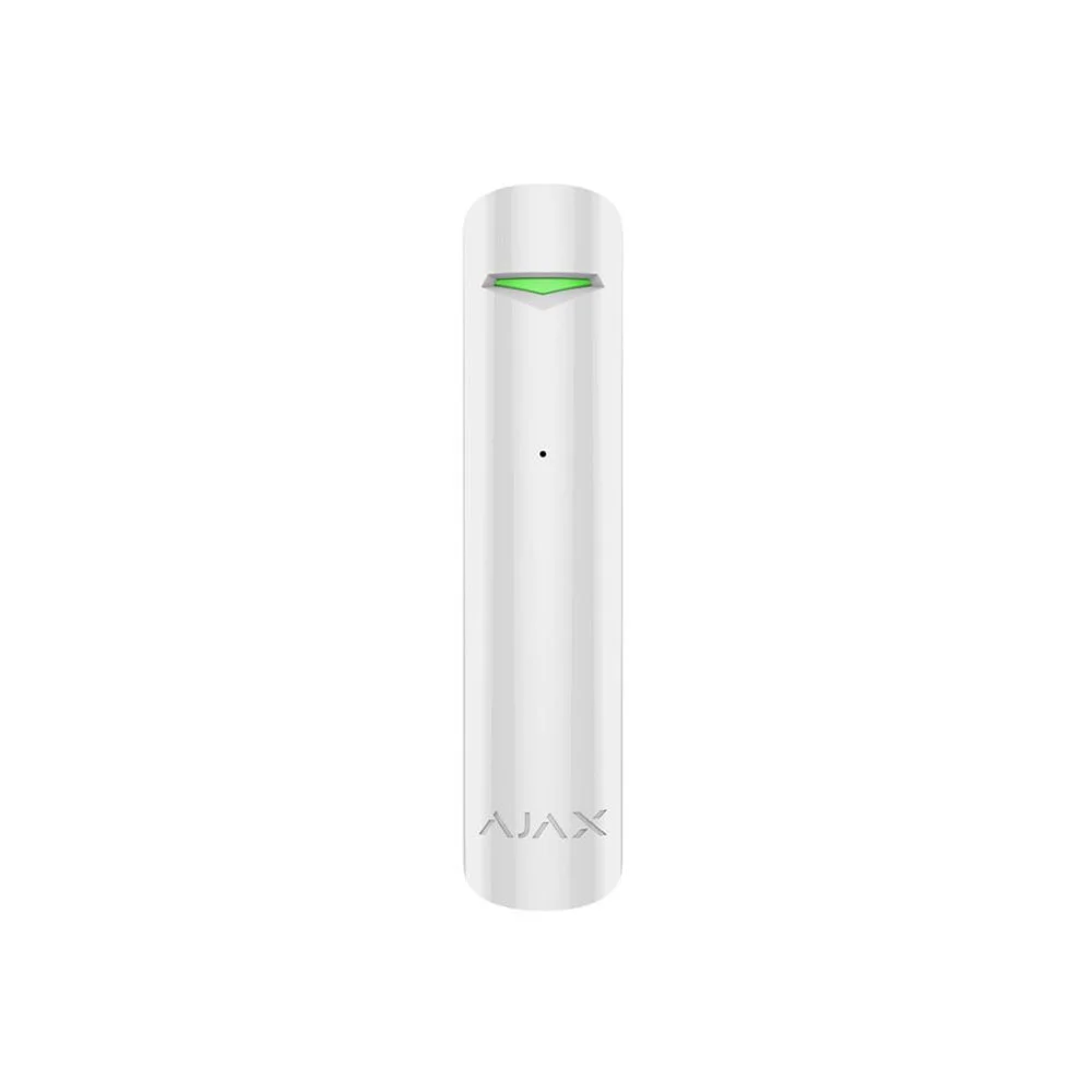 Detector de geam spart wireless Ajax GlassProtect WH, 9 m, 180 grade, contact NC, 868 MHz, RF 1000 m, alb