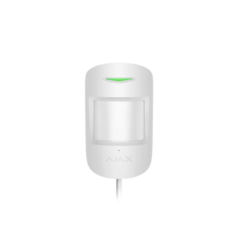 Detector de miscare si geam spart PIR Ajax CombiProtect Fibra WH, 12/9 m, 88/180 grade, pet immunity