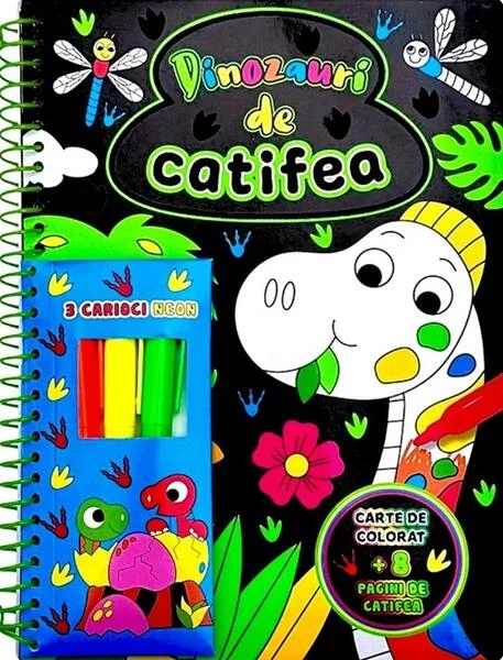 Dinozauri de catifea. Carte de colorat + 3 carioci neon - Hardcover - *** - Flamingo