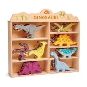 Dinozauri pe raft, din lemn premium Dinosaurs Collection, 8 piese