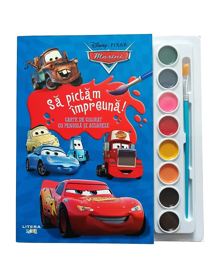Disney. Mașini. Să pictăm împreună! Carte de colorat cu pensulă și acuarele