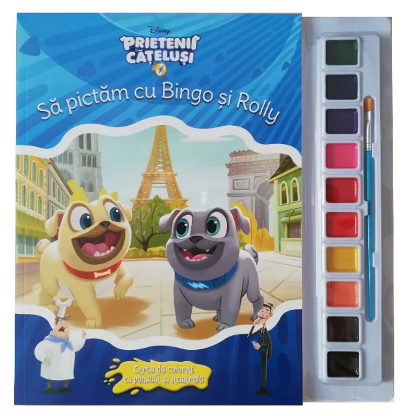 Disney. Prietenii Cățeluși. Să pictăm cu Bingo și Rolly. Carte de colorat cu pensulă și acuarele
