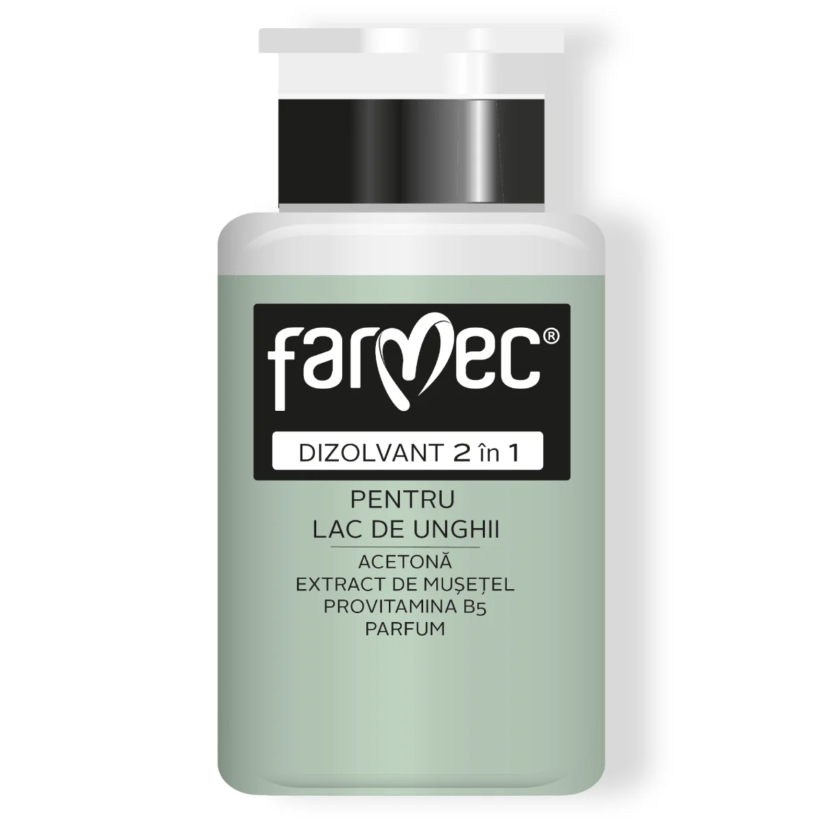 Dizolvant 2 n 1 Pentru Lac De Unghii Cu Extract De Mușețel, Cu Pompiță Dozatoare  ndepărtare Rapidă și ngrijire, Farmec, 150 Ml
