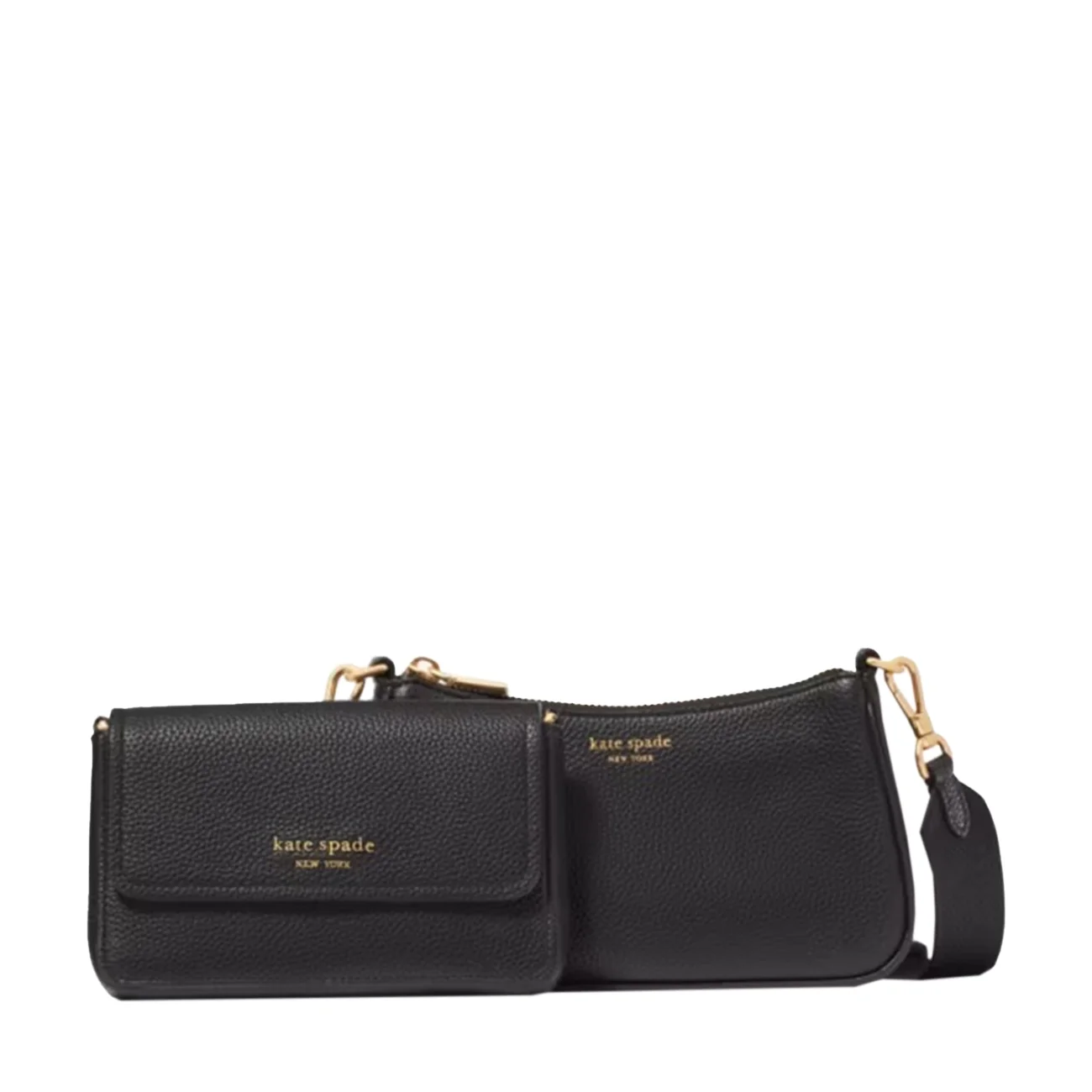 Double up pebbled leather crossbody black