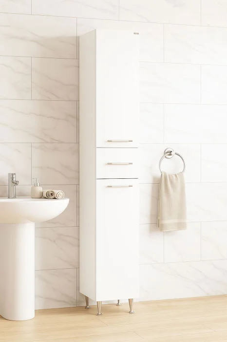 Dulap baie seria 010, front MDF, 2 usi, 1 sertar, alb, 30x31.6x180 cm