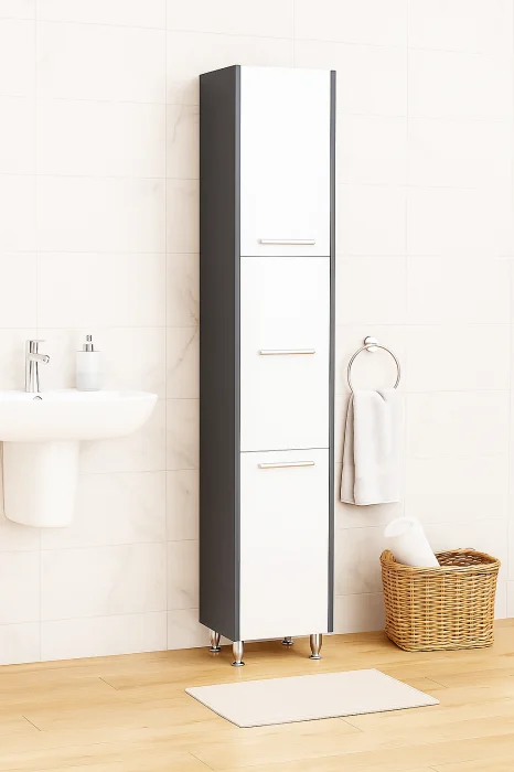 Dulap baie seria 020, 3 usi, alb + antracit, 30x30x180 cm