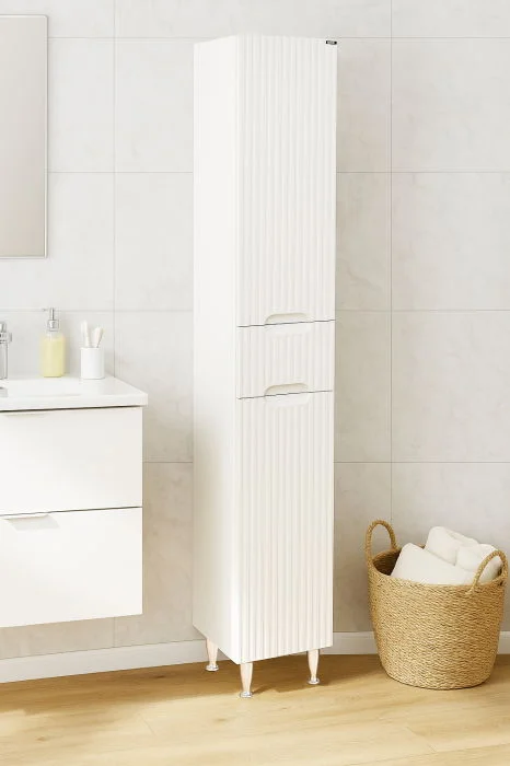 Dulap baie seria 033, front MDF, 2 usi, 1 sertar, alb, 30x31.6x180 cm