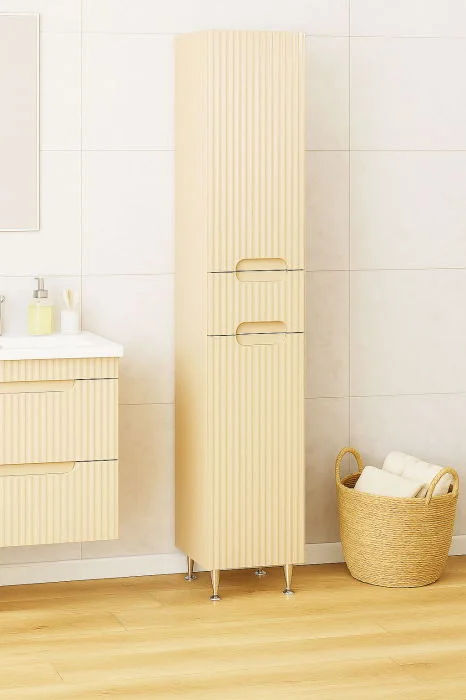 Dulap baie seria 033, front MDF, 2 usi, 1 sertar, crem, 30x31.6x180 cm