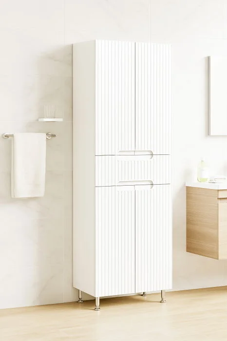 Dulap baie seria 033, front MDF, 4 usi, 1 sertar, alb, 60x31.6x166 cm