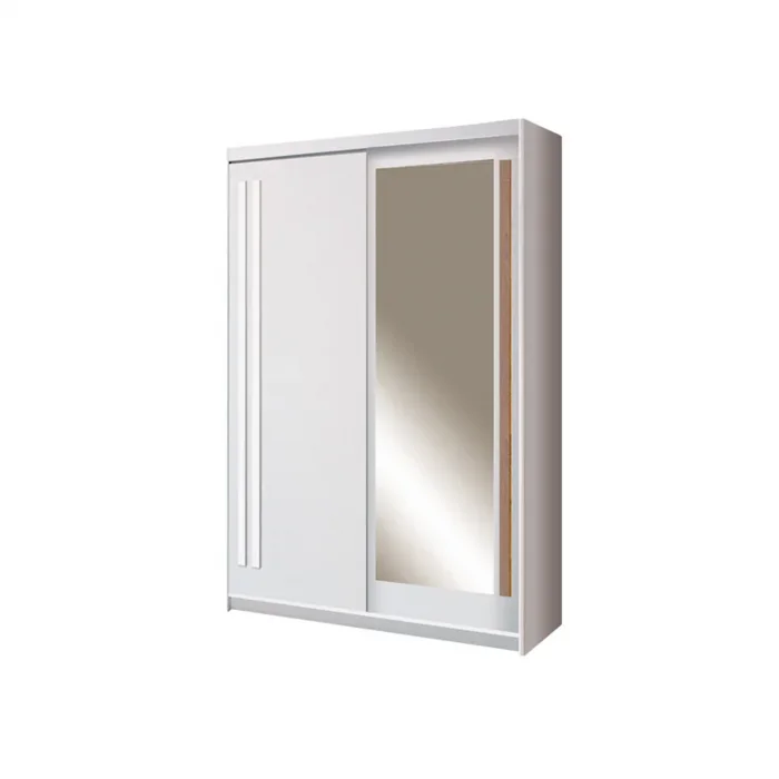 Dulap EF1-150 usi glisante, 6 rafturi, bara de haine, oglinda, alb andersen + artisan, 150x59x215 cm