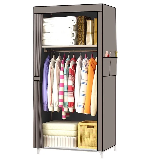 Dulap HAINE Textil 2 Rafturi 56x 44 x 146cm GRI si Depozitare Laterala