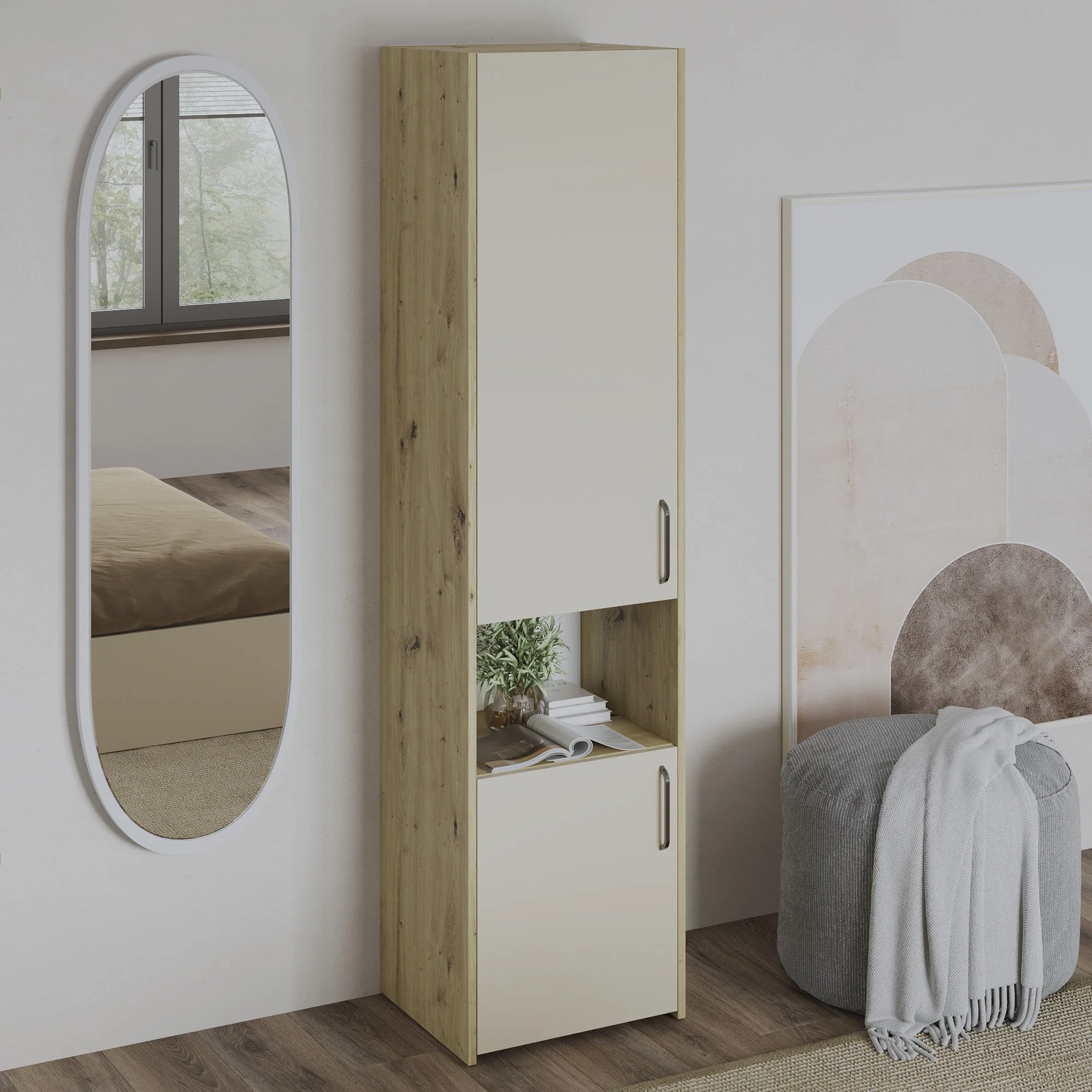 Dulap Malmo, 2 Usi, cu spatiu, Stejar Artisan/Argila, 50 x 42 x 200 cm