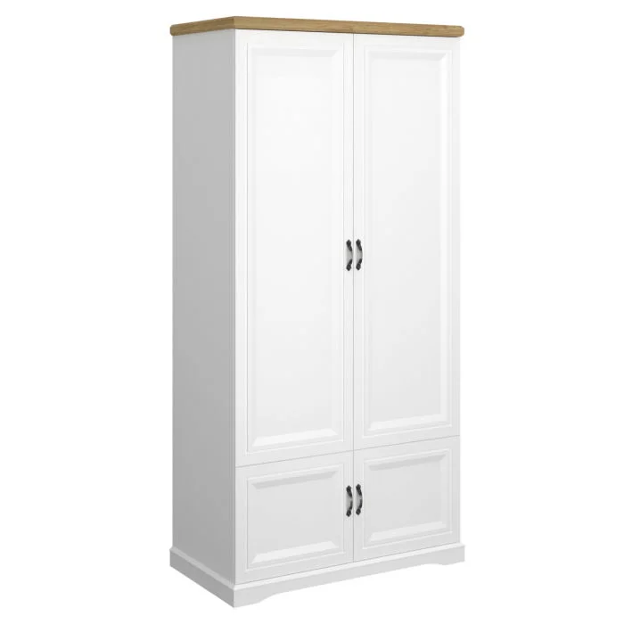 Dulap RIVA, 4 usi, bara haine, alb + stejar harbor, 102,7x55x212,6 cm