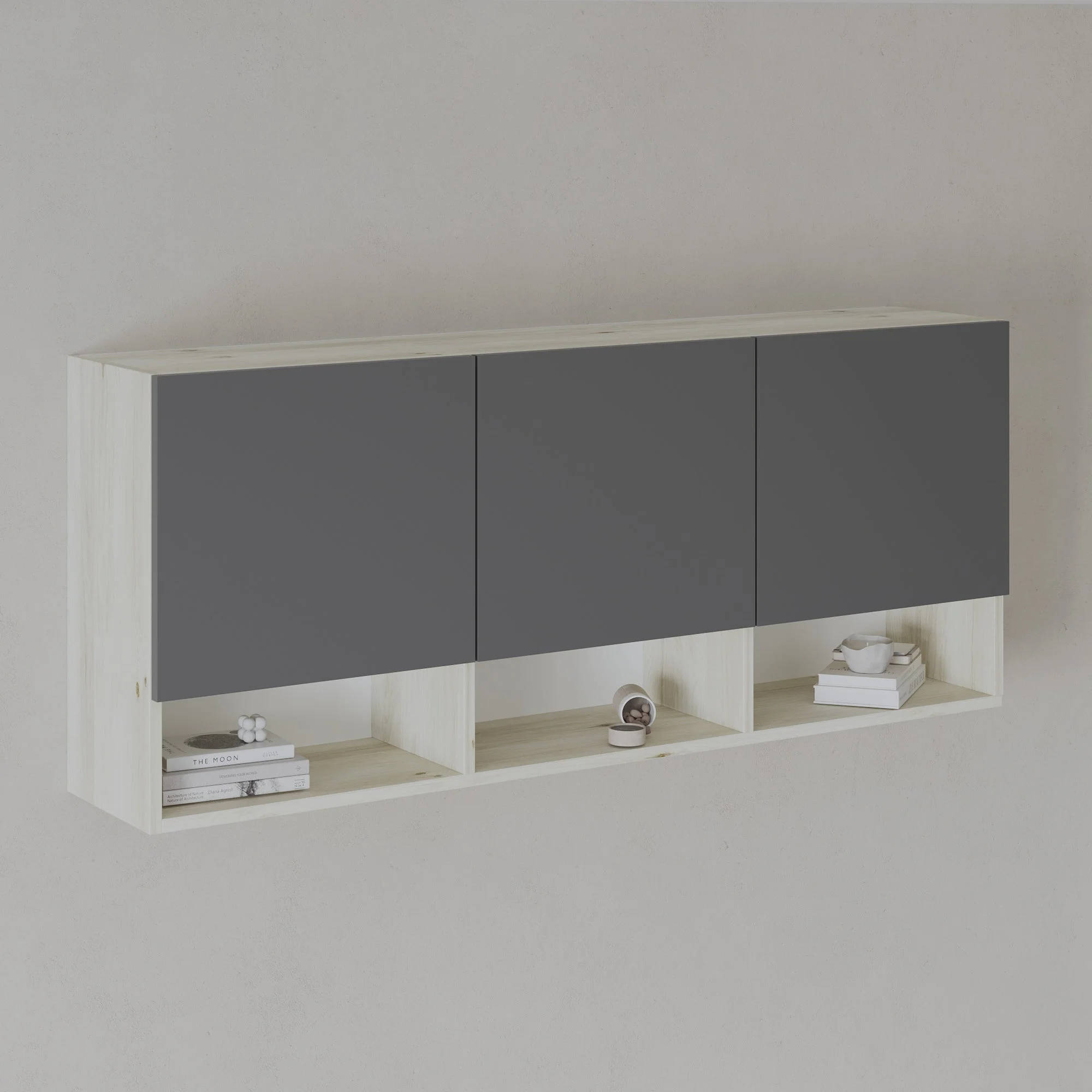 Dulap suspendat Malmo, 3 Usi, Stejar Alb/Antracit, 144 x 27 x 60 cm