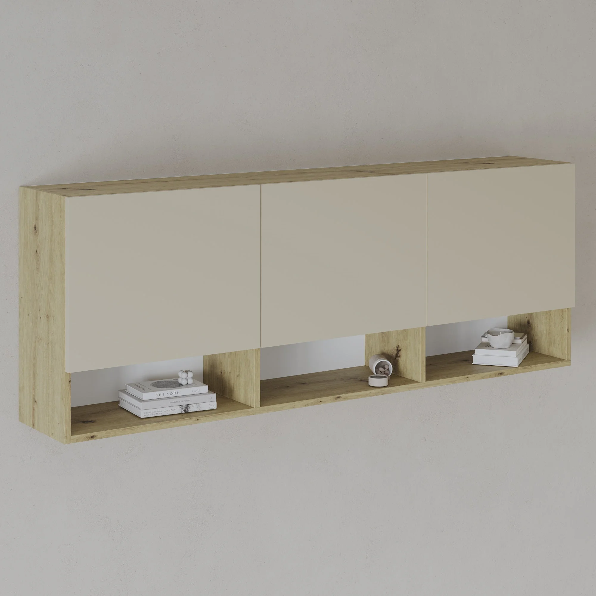 Dulap suspendat Malmo, 3 Usi, Stejar Artisan/Argila, 164 x 27 x 60 cm