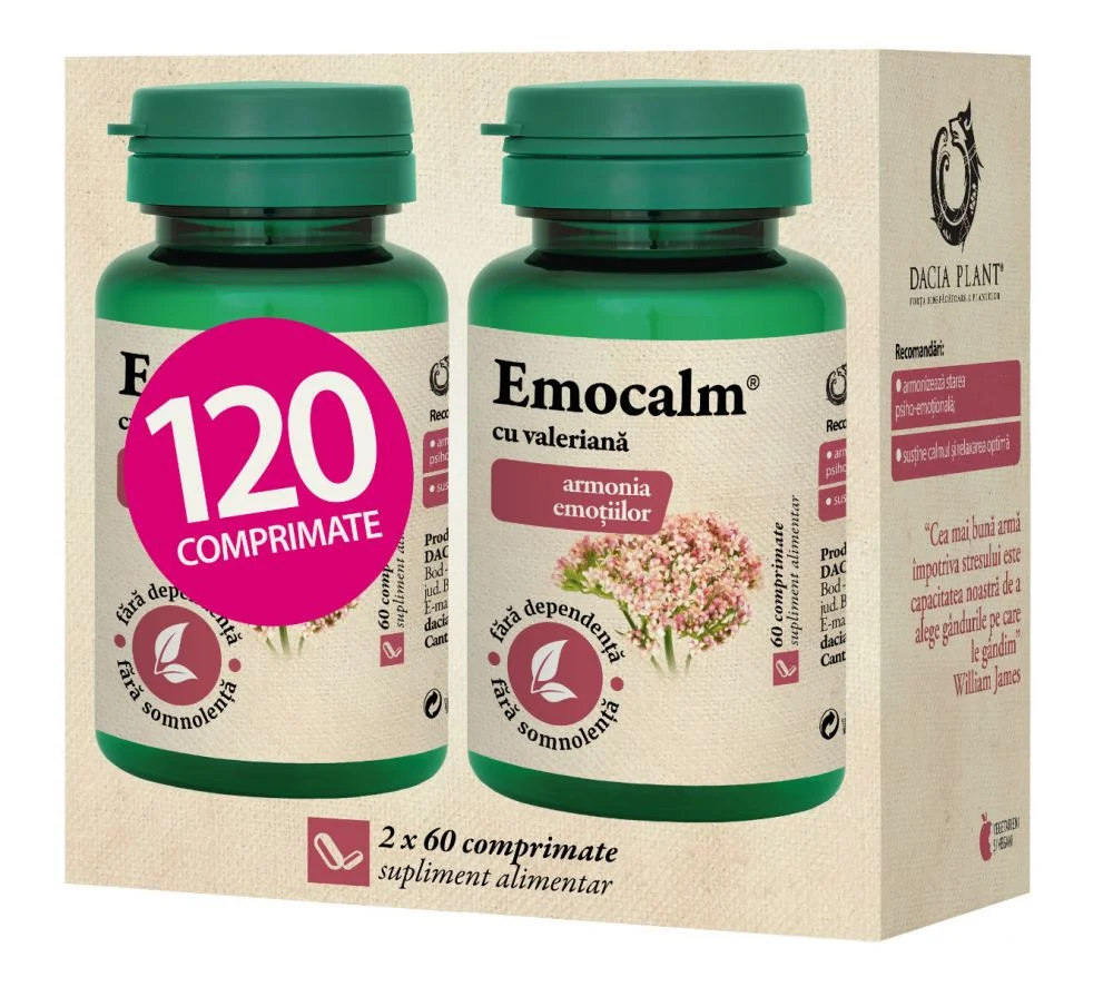 Emocalm cu valeriana, 120 comprimate, Dacia Plant