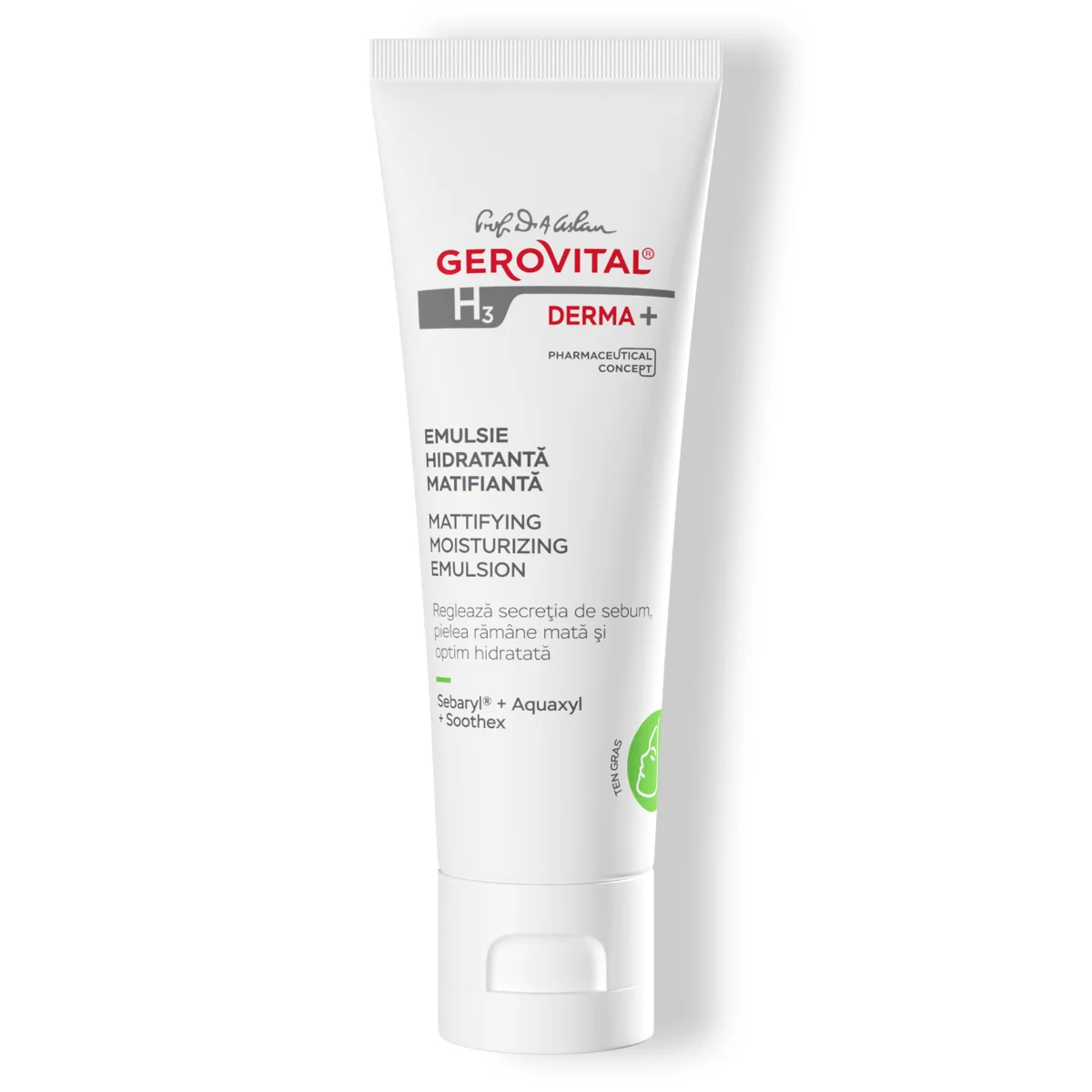 Emulsie Hidratantă Matifiantă Pentru Ten Gras  Acțiune Sebo-reglatoare și Pori Reduși Vizibil, Gerovital H3 Derma+, 50 Ml
