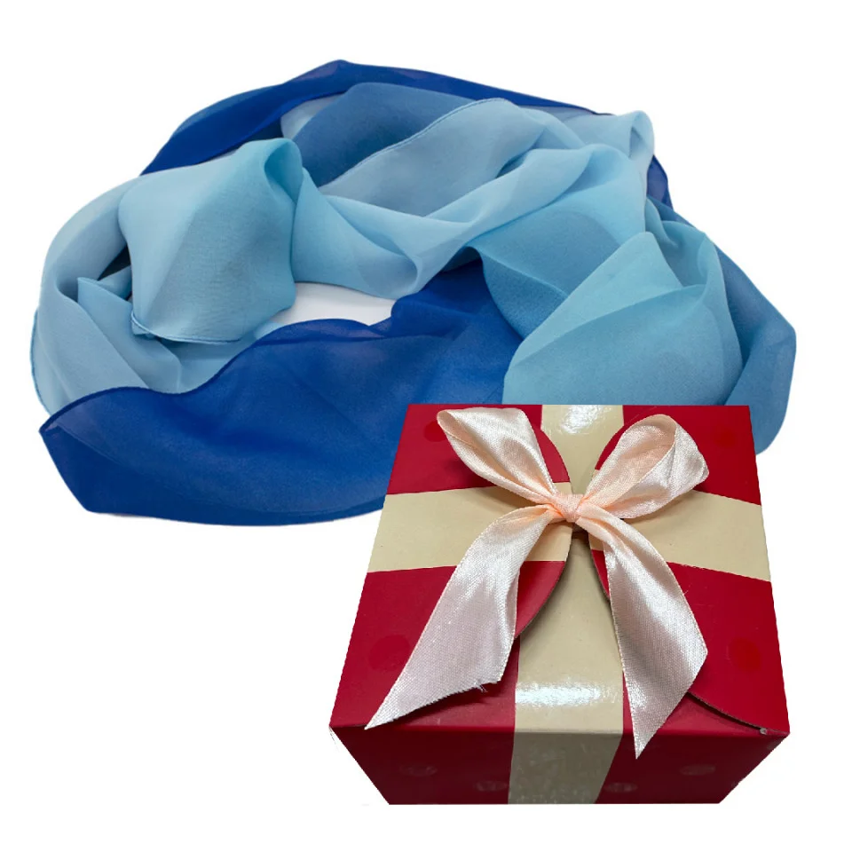 Esarfa satinata de dama, in cutie cadou, Albastru-albastru pudrat, 163x50 cm