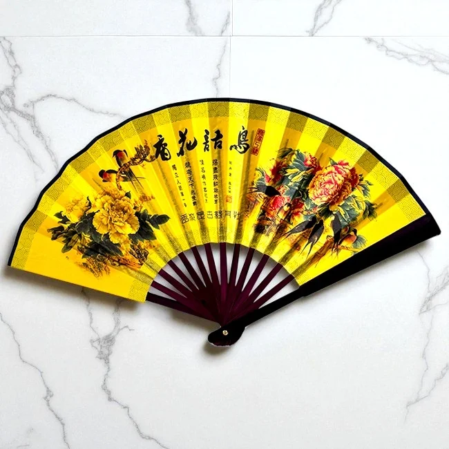 Evantai model japonez OKYOA, pliabil, cu laterale lemn, imprimat diferit fata/spate, Randunica