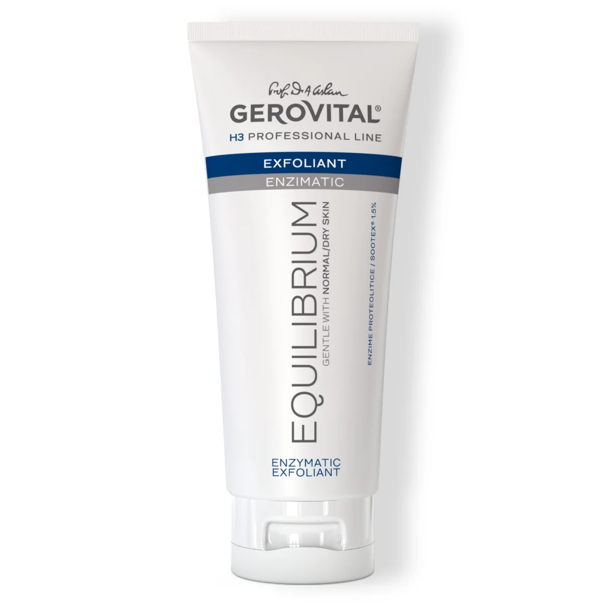 Exfoliant Enzimatic Pentru Peeling, Pentru Ten Uscat, Sensibil Sau Normal Cu Papaină și Sootex, Gerovital H3 Equilibrium, 200 Ml