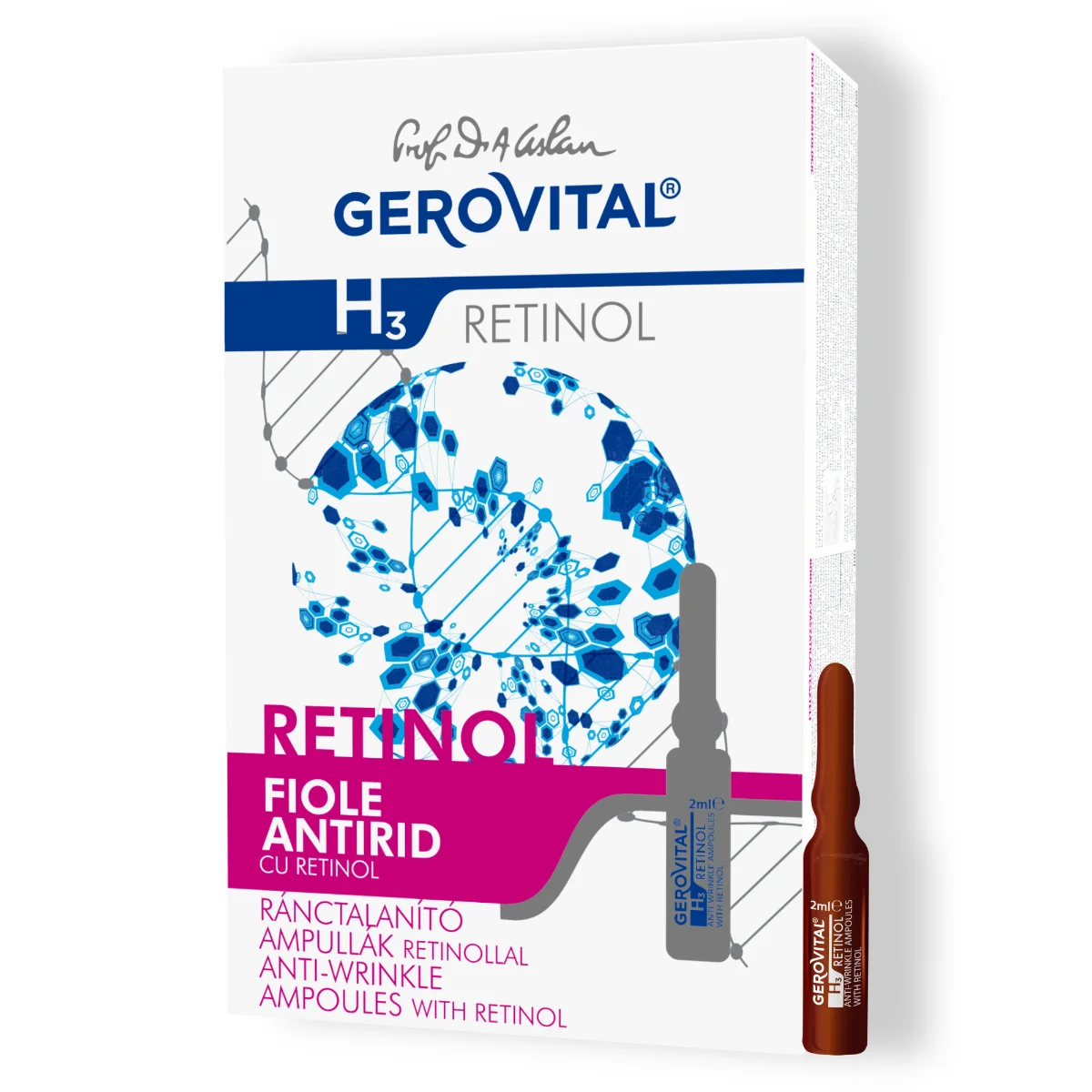 Fiole Antirid Cu Retinol  Ten Ferm și Luminos,  Gerovital H3 Retinol, 10 Fiole X 2 Ml