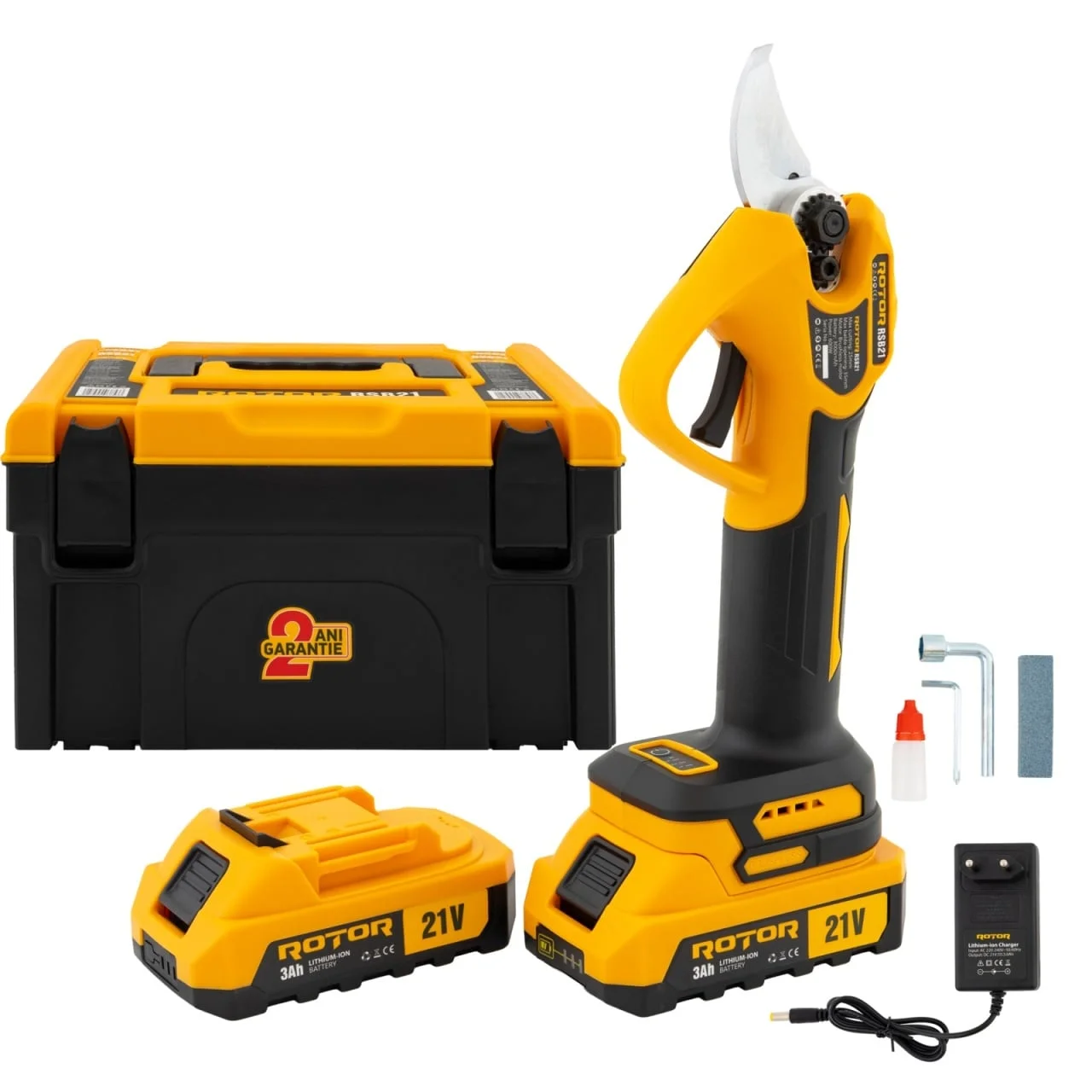 Foarfeca electrica de gradina cu 2 acumulator 3AH, 21V, brushless, 600w, ROTOR RSB21